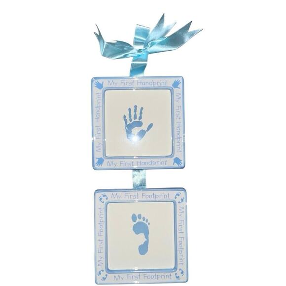Mud Pie 5” handprint footprint handcrafted hanging keepsake picture frame blue - Picture 1 of 6